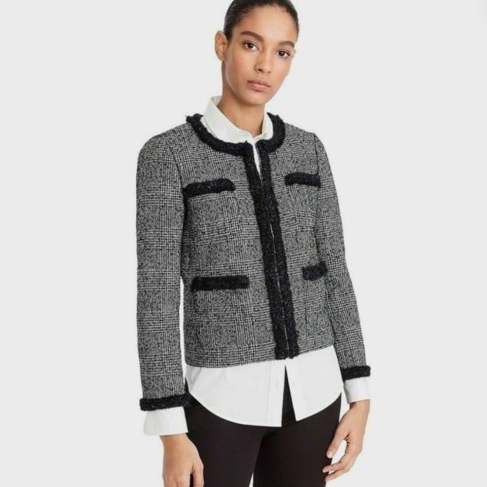 J. Crew Glen Plaid Braided Trim Tweed Jacket Size 4 EUC